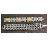 2 Vintage Silvertone Bracelets Multi Strand And Rh