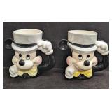 2 Vintage Disney Ceramic Top Hat Mickey Mouse Mug