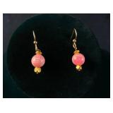 14k Gold Dangle Earrings w/ Rhodocrosite Beads