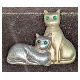 Vintage Gorham Sterling Silver Cat Brooch With Eme