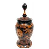 Vintage Hand Turned Carved Solid Wood Vase With Fl