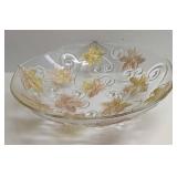 Large Glass Foliage Leaf Textured Bowl