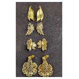 4 Sets Of Gold Tone Clip On Earrings Leaf Wheat Co