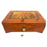 Dovetailed Roses Wood Trinket Box With Lock & Key