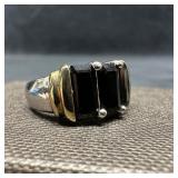 Three Emerald Cut Onyx Sterling Ring