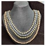 4 Linda Dano Long Faux Pearl Necklaces