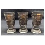 3 Vintage German Zinn Becker Pewter Wine Cups