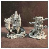 Pewter Dragon Castle and Tree Incense Cone Burner