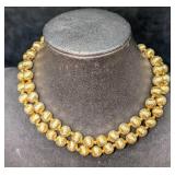 Trifari Gold Tone Double Strand Beaded Necklace