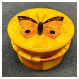 Butterscotch Amber Trinket Box, Butterfly Inlay