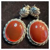 Carnelian Round Cabochon Dangle Drop Earrings B8