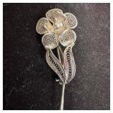 800 Sterling Silver Filigree Stemmed Flower D3