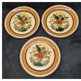 3 Vintage Momoyama Stoneware Floral Dinner Plates