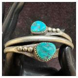 Dual Turquoise Stone Setting Sterling Silver Brace
