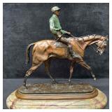 Bronze Horse Jockey Equestrian Racing Trophy Statu