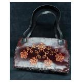 Vintage Leather Handicraft Purse Embossed Flowers