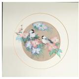 Original Cheng Watercolor On Silk Birds & Flowers