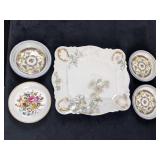 Antique Ceramic Serving Tray And Saucers