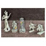 5 Different Pewter Wizard Knight Dwarf Pewter Figu