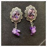 Sterling Silver Purple Stone Mosaic Earrings