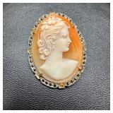 .800 Silver Shell Cameo Brooch/Pendant