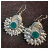Green Stone Accent Sterling Silver Dangle Earrings