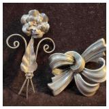 Sterling Silver Ribbon and Flower Brooch Set B61