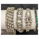 Vintage Rhinestone Silver Tone Bracelets Lot Of 4