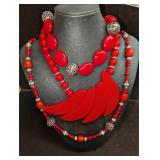 3 Marqaux Chunky Red Resin Necklaces