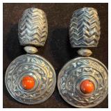 Peru 925 Sterling Silver Red Coral Large Clip On E