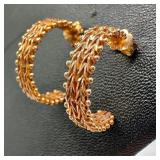 14k Gold Wheat Link Curved Earrings
