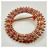 14k Gold Wheat Link Circle Brooch