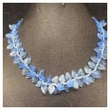Murano Venetian Lamp Work Art Glass Blue Leaf Bead