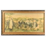 Framed Aquatint After George Mason of 'Harvest Moo