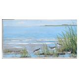 Framed Embellished Sandpiper Beach Print On Canvas