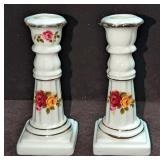 2 Brinn's Fine Bone China Cottage Rose Candlestick