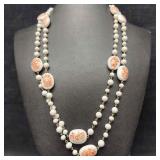 White Milk Glass Art Beaded Multi Colored Accents