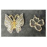 Avon Silver Tone Flower Pendant & Butterfly Brooch