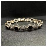 Sterling Silver Marcasite Enamel Link Bracelet