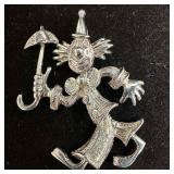 Cubic Zirconia Moveable Poseable Clown Sterling Si