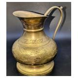 Vintage Etched Brass 5' Pitcher