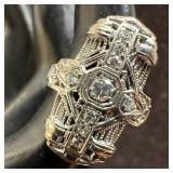 Art Deco Style Cocktail 18K Gold Diamond Ring Size