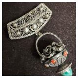 Antique Etruscan Revival 800 Silver Brooch with Fo