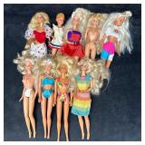Nine Vintage 70s Mattel Barbie Dolls and Clothing