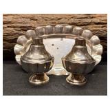 3pc 1970s Mexican 925 Sterling Silver Salt Shakers