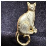JJ Jonette Gold Tone Seated Cat Earring Brooch Pin