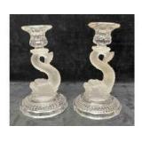 Vintage Pair Of Clear/Frosted Pressed Glass Koi Fi