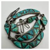 Turquoise Geometric Stone Silver Native Style Brok