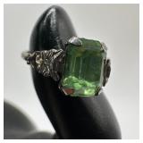 Rectangular Emerald Cut Green Glass Sterling Ring
