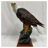 Bald Eagle Sculpture Resin Figure on Wood Base Lar